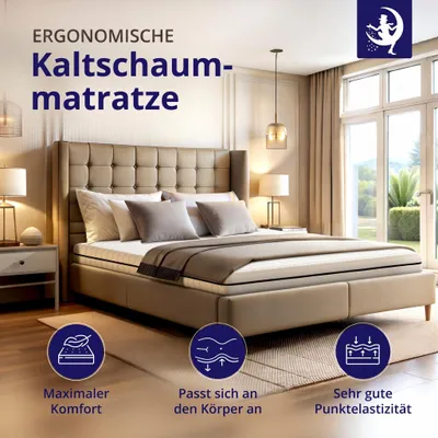 Produktbild von Kaltschaummatratze 180 x 200 cm – 15 cm Höhe – H2 & H3 – ergonomisch, atmungsaktiv & punktelastisch