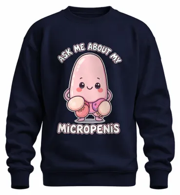 Obrázok produktu pre Tričko s potlačou "Ask Me About My Micropenis" (Spýtajte sa ma na môj mikropenis), štýl Lustig Kawaii, vhodné ako darček na párty, tmavomodrej farby, veľkosť M