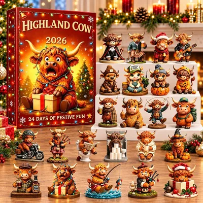 Obrázek produktu pro Highland Cow Adventní Kalendář 2026 24 Kusů 3D Vánoční Kalendář 3