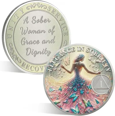 Productafbeelding van 1 jaar vlinder nuchterheid munt voor vrouwen AA herstel - Medaillon token