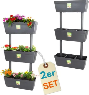 Produktbild von 2er Set 3 Pflanzkübel mit Sichtschutz Pflanzkübel 100cm hoch Raumteiler hoher Blumentopf Sichtschutz Pflanzgefäß Pflanztopf Balkon Terrasse