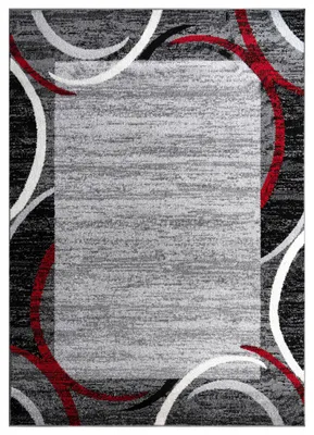 Produktbild von Wohnzimmer Teppich Bordüre Kurzflor Meliert Modern Hochwertig Grau Schwarz Rot Grösse 120x170 cm