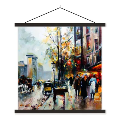 Produktbild von MuchoWow® Textilposter Gemälde - Stadt - Öl 90x90 cm mit schwarzem Rahmen - Magnetisches