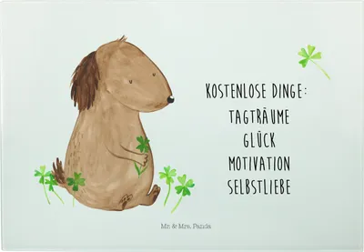 Produktbild von Mr. & Mrs. Panda Schneidebrett Glas Hund Kleeblatt - Weiß - Geschenk, Servierplatte, Frühstücksbrett, Gratis, Glücksbringer, Sprüche, Selbstliebe, Hackbrett, Vesperplatte