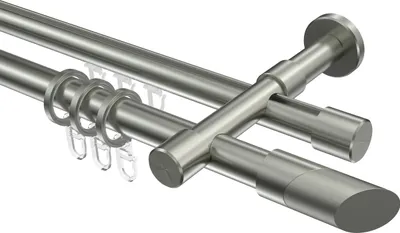 Produktbild von Interdeco Rundrohr-Innenlaufstange / Gardinenstange (Kombination) Edelstahl-Optik, Typ Prestige Verano (Schräge Bicolor), 20 mm Ø 2-läufig, 120 cm