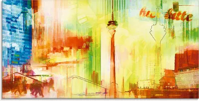 Produktbild von ARTland Glasbild Düsseldorf Skyline Collage II Größe: 100x50 cm
