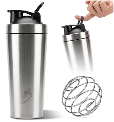 Produktbild von EVI SPORT SteelShake Edelstahl Protein-Shaker 750 ml mit Mixkugel, BPA-frei, Eiweiß-Mixbecher für Fitness, Silber/Schwarz