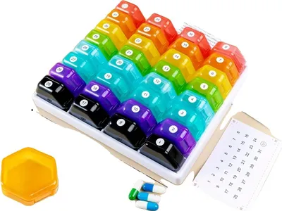 Obrázek produktu pro Organizér na tablety, 32 přihrádek, měsíční správa léků, duhový
