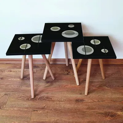 Zdjęcie produktu dla Skye Decor, 3Shp65 - Black, stolik kawowy (3 sztuki), czarny, 100% MDF, 35 x 35 x 52 cm