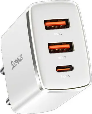 Produktbild von Baseus Kompaktes Schnelles Ladegerät 2X Usb / Usb Typ C 30W 3A Stromversorgung Schnellladung Weiss (Ccxj-E02)