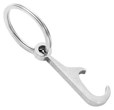Edelstahl-Flaschenöffner mit Schlüsselanhänger, silber, 6,6 cm