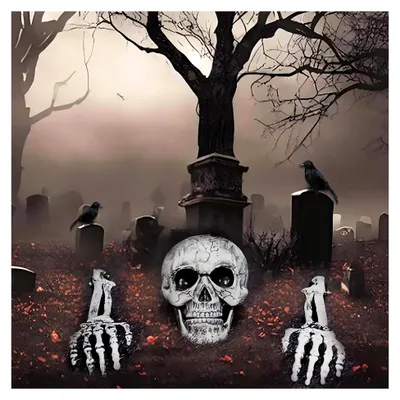 Produktbild von Halloween Deko Outdoor, Deko Horror Skelett Schädel, Totenkopf, Skelett Hände lebensgroß, Krähe, Halloween Knochen Ideal für Garten, Innenraum, Auto Horror Atmosphäre