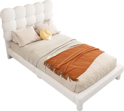 Produktbild von Polsterbett mit Lattenrost und höhenverstellbarem Kopfteil, 90x200 cm, Einzelbett, Jugendbett, Sherpa