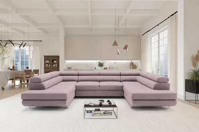Produktbild von Ecksofa mit Schlaffunktion und Bettkasten PASTI U-Form, Couch, Eckcouch für Ihr Wohnzimmer, Altrosa