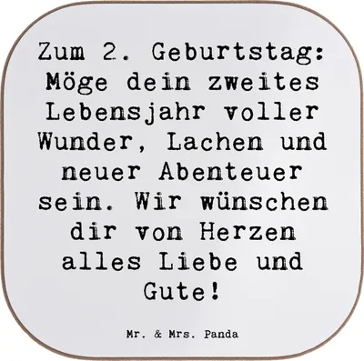 Produktbild von Mr. & Mrs. Panda Getränkeuntersetzer Spruch 2. Geburtstag Wünsche - Weiß - Geschenk, Untersetzer Tasse, Abenteuer, Geburtstagsgeschenk, Glas, Geburtstagskarte, für Gläser