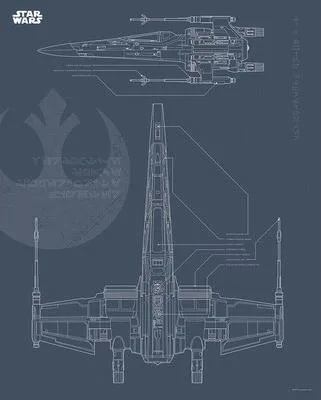 Produktbild von Kunstposter – Star Wars – Karte des Raumschiffs Blueprint Wing – 40 x 50 cm