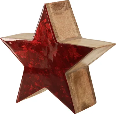 Produktbild von Mangoholz Deko-Holzstern Natur Rot, Weihnachtsstern Tischdeko, rustikale Stern-Deko Ø24x10cm