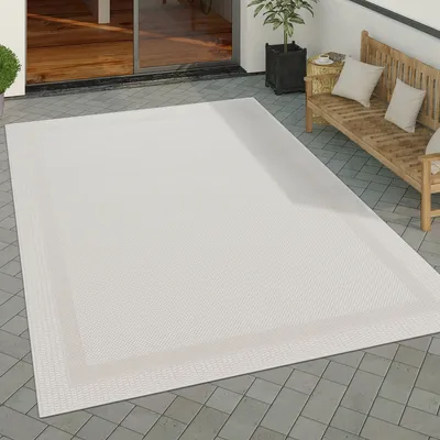 Produktbild von Outdoor Teppich Flachgewebe in Sisal-Optik mit Bordüre UV-beständig robust Grösse 140x200 cm