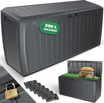 Produktbild von Famanu Aufbewahrungsbox 290 Liter mit Rollen und Griffen - Wasserdichte Gartenbox für Kissen