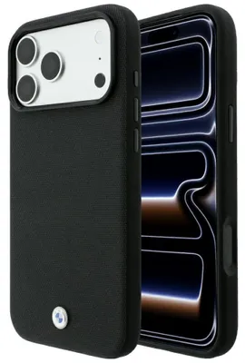 Image de Étui BMW en Polyamide avec logo métallique, compatible avec iPhone 18 Pro / 17 Pro, couleur noire