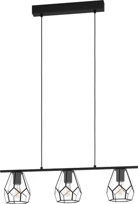 Produktbild von EGLO Pendelleuchte Mardyke, 3 flammige Hängelampe, industrial, Hängeleuchte aus Glas in Klar, Metall in Schwarz, Esstischlampe, Wohnzimmerlampe, E27