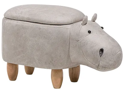 Produktbild von BELIANI Tierhocker Hellgrau Kunstleder Gummibaumholz 35 x 32 x 60 cm Modern Lederoptik Hippo Trendy Praktisch Deckel Kindermöbel Kinderzimmer