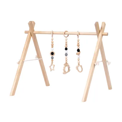 Image de leg&go Portique d’éveil bébé en bois - Arche d’éveil Montessori avec jouets suspendus noir et blanc