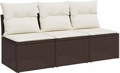 Produktbild von vidaXL Gartensofa mit Kissen 3-Sitzer Braun Poly Rattan