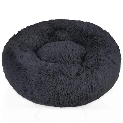 Produktbild von Intirilife flauschiges Plüsch Haustierbett in Dunkel Grau Durchmesser 80 cm - Weiches rundes rutschfestes Hundebett Katzenbett Kissen komfortables Hundesofa Katzensofa für Hunde und Katzen