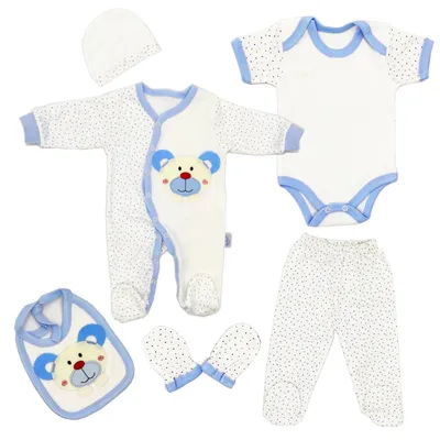 Produktbild von Blue Eyes Baby Geschenk Set 6-teilig, 100% Baumwolle, , Neugeborenen Erstausstattung 0–4 Monate, Panda Blau