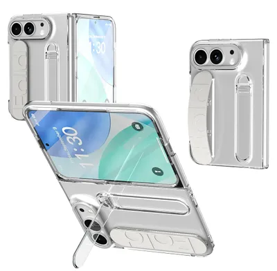 Obrázek produktu pro Vertikální pouzdro s popruhem pro Apple iPhone Duo, s integrovanou ochranou displeje, držákem, stojánkem a ochranou fotoaparátu. Průhledné