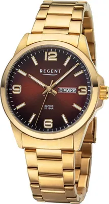 Produktbild von Regent Herren Uhr Metallarmband Metall Armbanduhr Analog gold URF1530