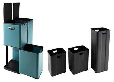 Produktbild von Mülltrennsystem Jannik 60 Liter Türkis Mülleimer Edelstahl mit 3 Behältern