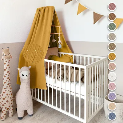 Produktbild von Handgefertigter Baumwoll Betthimmel für Babybett, Gold Applikation