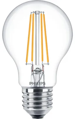 Produktbild von Philips Filament-Lampe, transparent, 60W A60 E27 x6, 7 W, 60 W, E27, 806 lm, 15000 h, Warmweiß