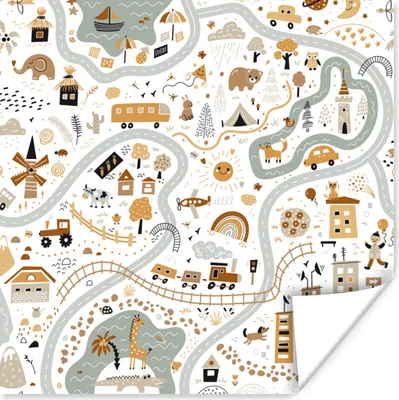 Produktbild von MuchoWow® Poster Auto - Tiere - Kinder - Straßen 100x100 cm - Babyzimmer