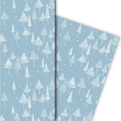 Produktbild von Retro Weihnachtspapier mit schönem Weihnachtsbaum Wald, hellblau, 32 x 48cm - G9841, 32 x 48cm