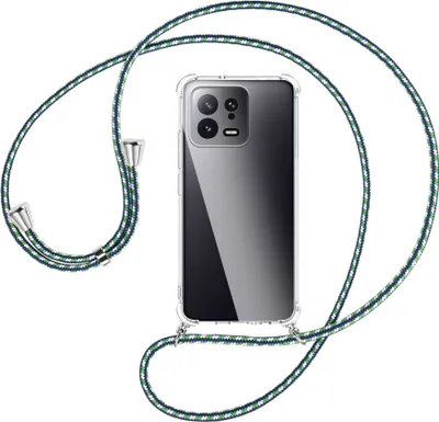 Produktbild von Handykette Backcover-Schutzhülle mit Band (Metall silberfarben) für Xiaomi 13 (6.28'') - grün/blau/weiß