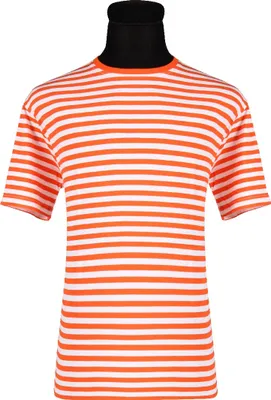 Produktbild von T2595-1202-L orange-weiß Damen-Herren Kurzarm Streifenshirt Funhemd Gr.L