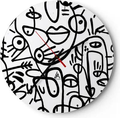 Produktbild von Wanduhr - Rund - Glasuhr - Zeichnen Cartoon Graffiti - 30x30cm - Schleichendes Uhrwerk - Lautlos - zum Aufhängen bereit - Dekoration Modern - Wanddekoration aus Glas - C3AR30x30-4971
