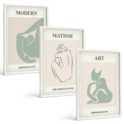Produktbild von Bilder Set 3-teilig im weißen Rahmen – Wandbilder 3 Stück – gerahmte Poster für Wohnzimmer, Schlafzimmer und Flur – 40x60 cm – Abstrakte Pastellfiguren