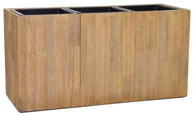 Obrázok produktu pre Sada drevených kvetináčov s 3 vložkami, hnedá, 35x64x25 cm