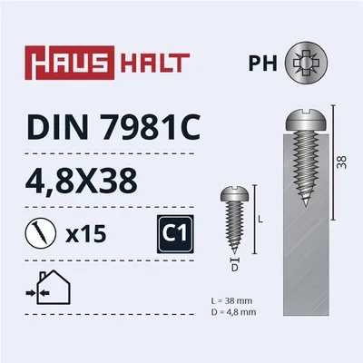 Produktbild von Selbstschneidende Schrauben 4,8 x 38 DIN7981C ZN 15 Stück