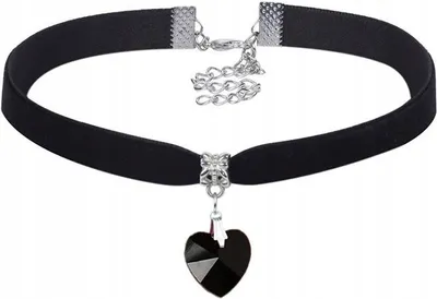 Zdjęcie produktu dla CHOKER KLASYCZNY NASZYJNIK z Kryształem SERCE WISIOREK Gotycki CZARNY
