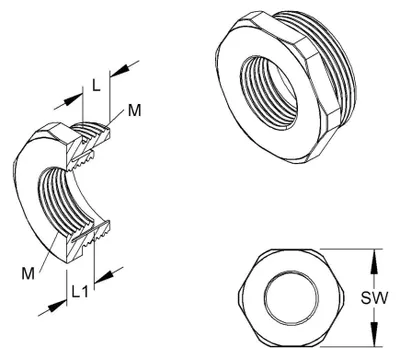 Produktbild von Reduzierring M40 auf M32, PA, lichtgrau, IP68, glasfaserverstärkt, flammgeschützt, halogenfrei, Serie 1893M4032