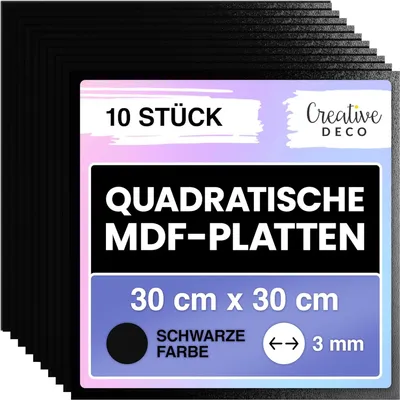 Produktbild von Creative Deco 10 x Schwarze Quadratische MDF Platten 300 x 300 x 3 mm für Laser, CNC