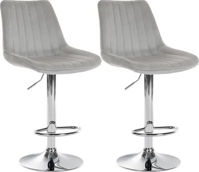 Produktbild von DELUKE® Barhocker 2er Set RIO - Grau, Samt, Chrom | Barhocker mit Lehne Barstuhl Tresenhocker Tresenstuhl Kneipenhocker Kneipenstuhl