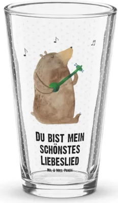 Produktbild von Mr. & Mrs. Panda Glas Bär Lied - Transparent - Geschenk, Herz, Liebe, Rührglas, Longdrinkglas, Freundin, Glasbecher, Valentinstag, Bierglas, Frau, Teddy, Bear