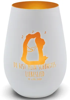 Produktbild von Mr. & Mrs. Panda Laterne Bär Lied - Weiß - Geschenk, Liebe, Kerzenhalter, Valentinstag, Glas Windlicht, Gold, Teddy, Partner, Spruch, Herz, Teelichthalter