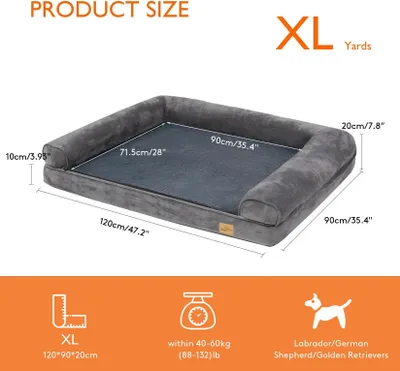 Image de Lit pour chien - Matelas orthopédique extra-large pour chien - Type canapé - Coussin en mousse souple - Housse amovible et lavable - 100% coton - Gris